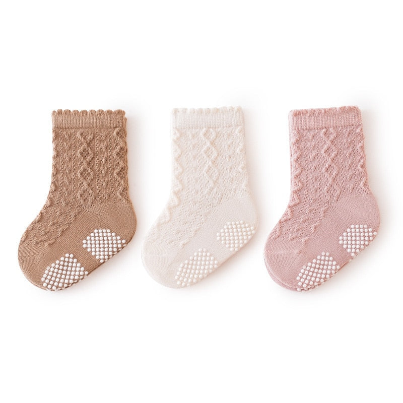 Cute Solid Color Non Slip Floor Socks 3Pairs a Lot