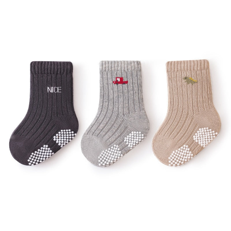 Cute Solid Color Non Slip Floor Socks 3Pairs a Lot