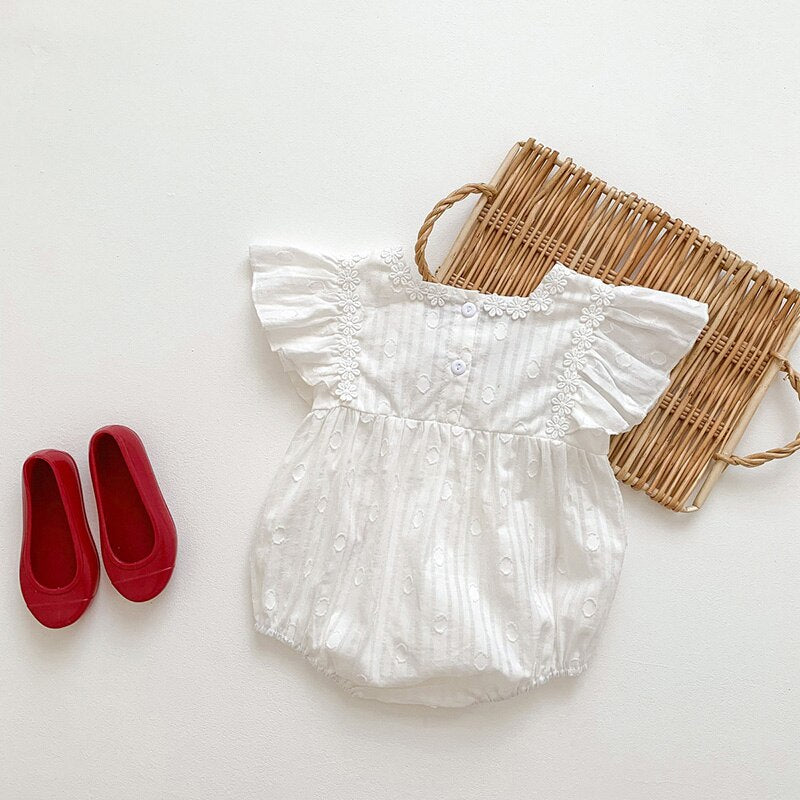 Embroidery Flare Sleeve Baby Bodysuit