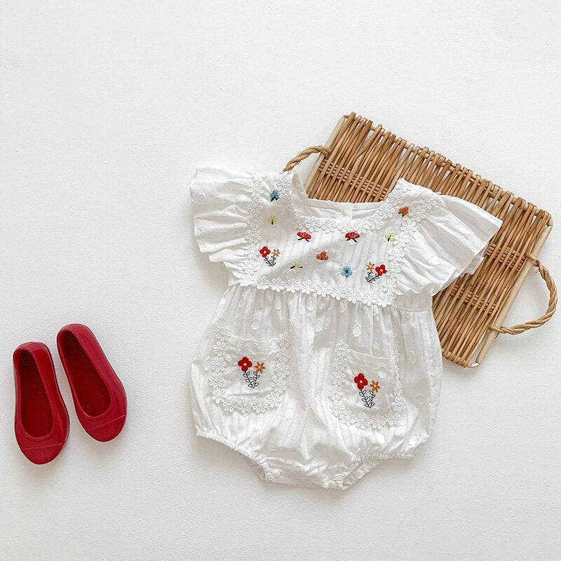 Embroidery Flare Sleeve Baby Bodysuit