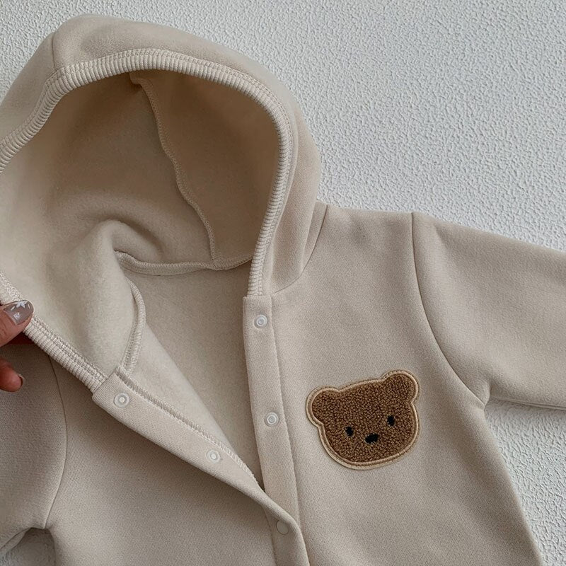 Plush Hooded Toddler One-piece Baby Girls And Boys Bear Long Sleeve Bodysuit