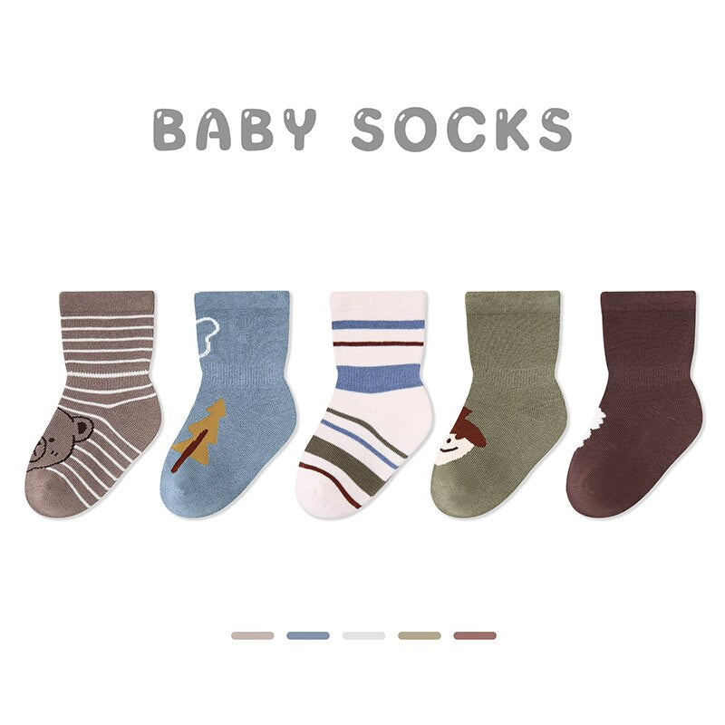 Autumn New Baby Socks - Toddler Cartoon Flower Bear Socks (5 Pairs a Lot)