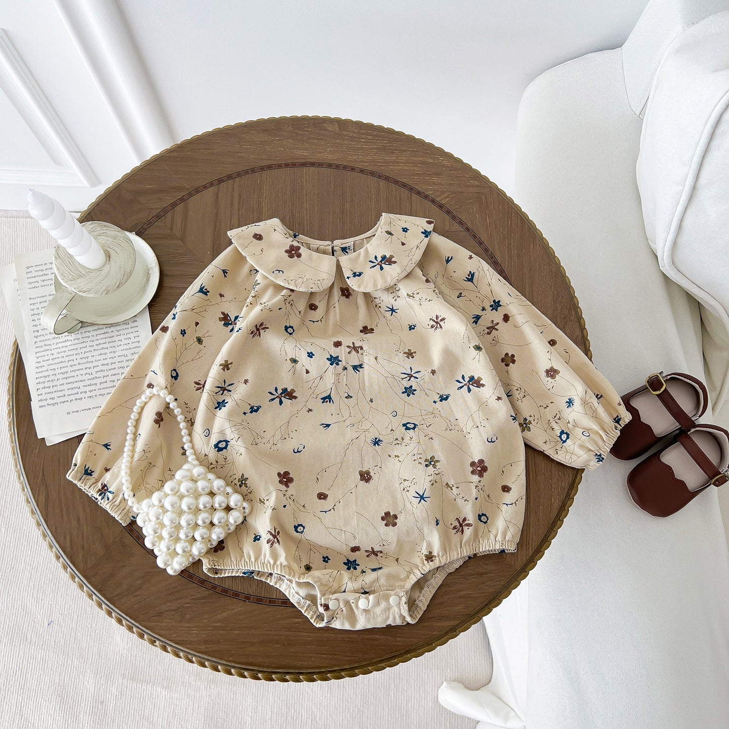 INS New Embroidery Flower Printing Baby Girl Bodysuit
