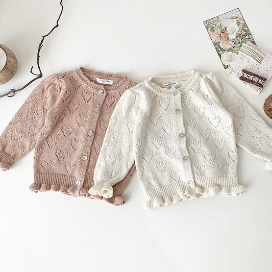 Heart Hollow Out Infant Cardigans O Neck Knitwear