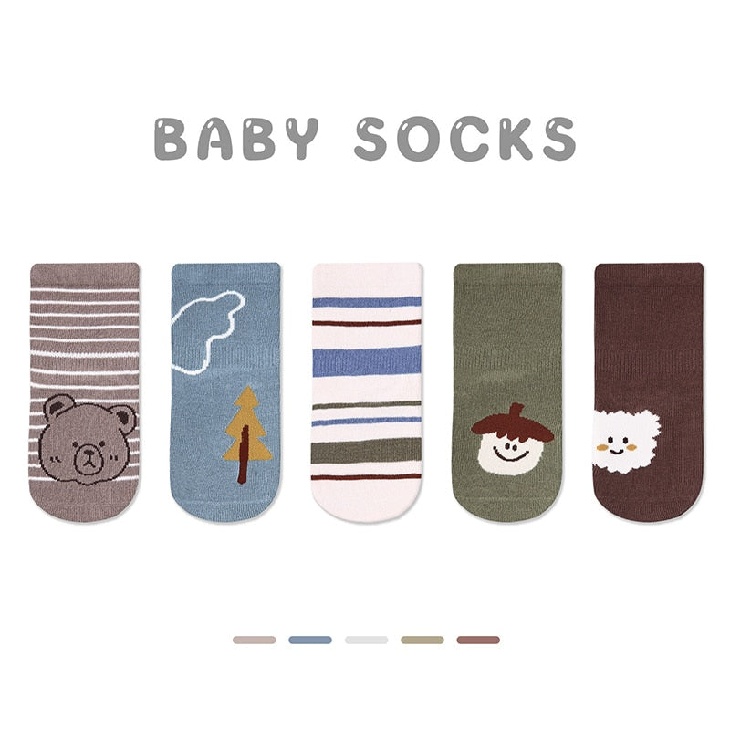 Autumn New Baby Socks - Toddler Cartoon Flower Bear Socks (5 Pairs a Lot)